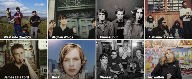 Most-played artists: Westside Cowboy, The Afghan Whigs, Dinosaur Jr., Alabama Shakes, James Ellis Ford, Beck, Weezer and lex walton.